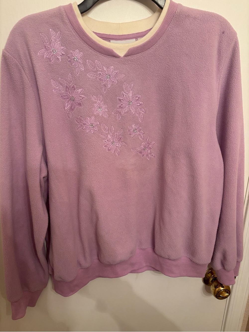 Alfred Dunner Lilac Crew Neck Sweater with Floral Embroidery